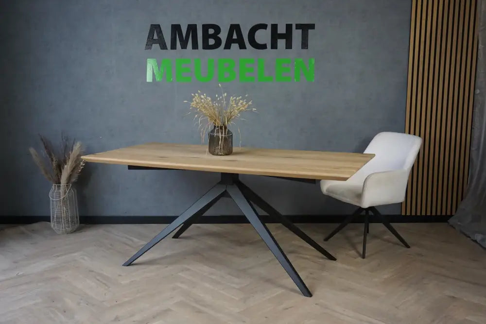 Verjongde Rechte Eiken Tafel Matrix Ronde Buis