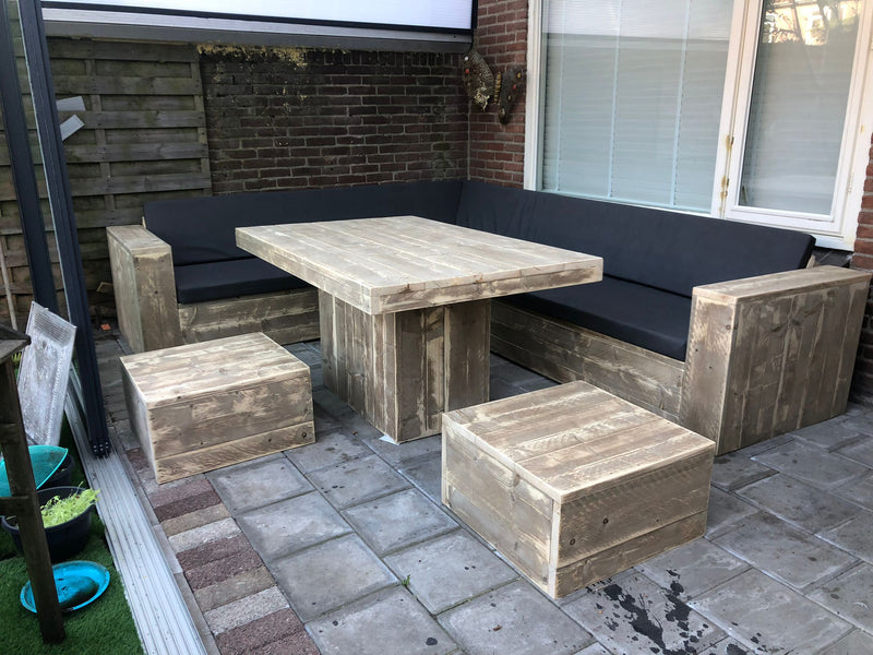 Steigerhouten Hoekbank met Eettafel voor buiten