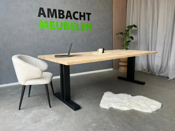 Eiken Boomstamtafel T-poten Split