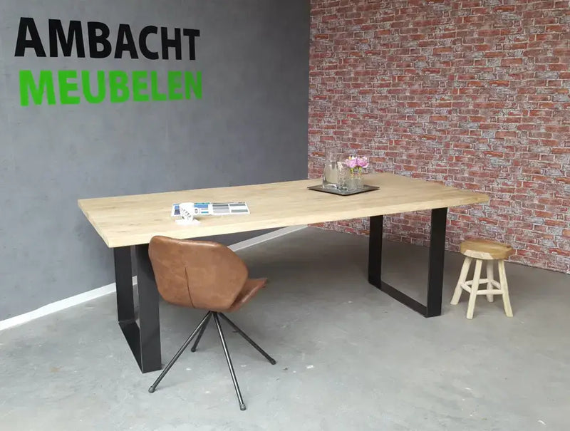 Eiken Boomstamtafel U-model plat