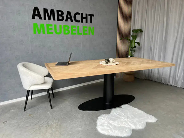 Eiken Visgraat Tafel Bistro Poot Rond