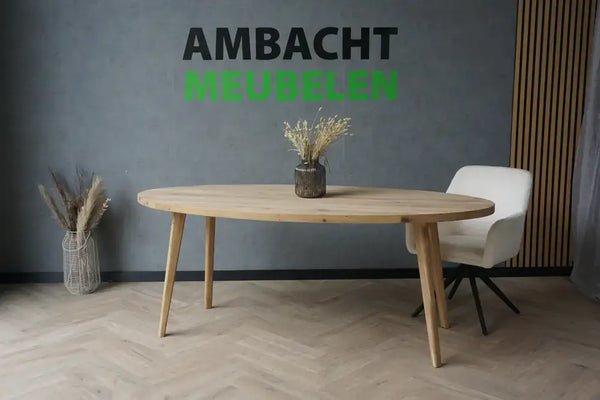 Ovale Eiken Tafel Losse Houten Poten