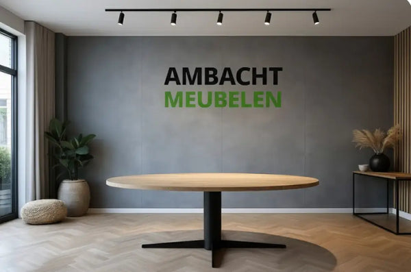 Ovale Eiken Tafel Middenpoot Bistro Plat