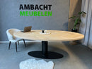 Ovale Eiken Visgraat Tafel Bistro Poot Rond