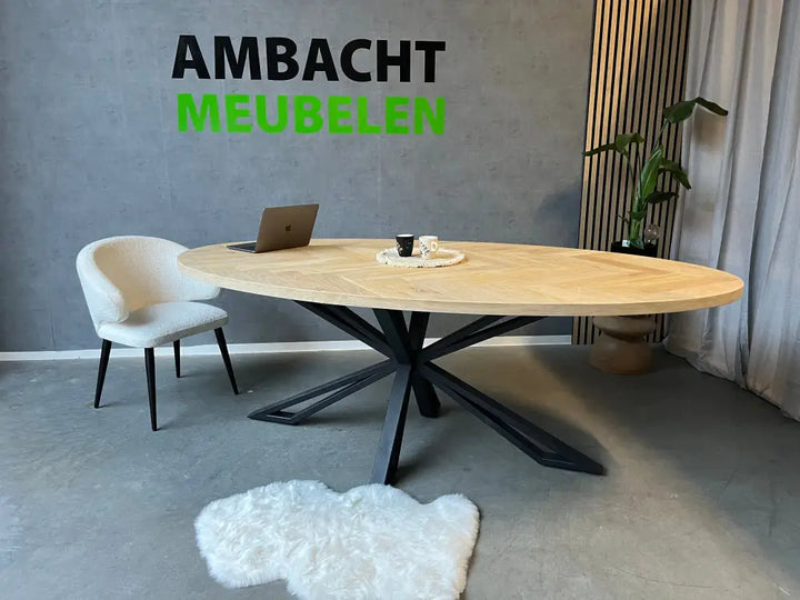 Ovale Eiken Visgraat Tafel Matrix Dubbele Koker