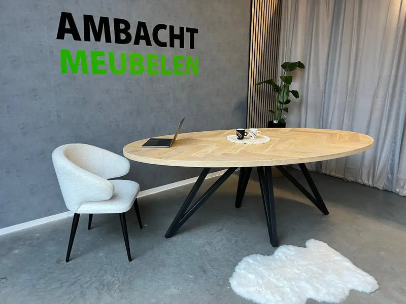 Ovale Eiken Visgraat Tafel Matrix Vlinder