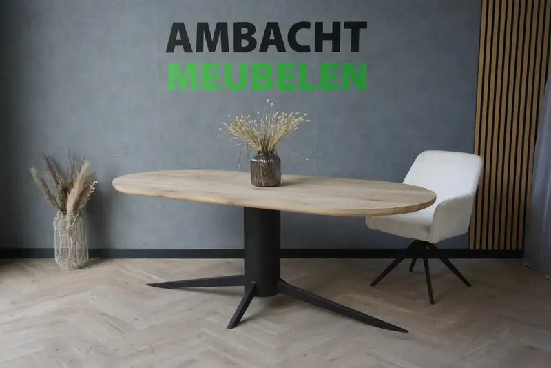 Plat Ovale Eiken Tafel Bistro Wijd