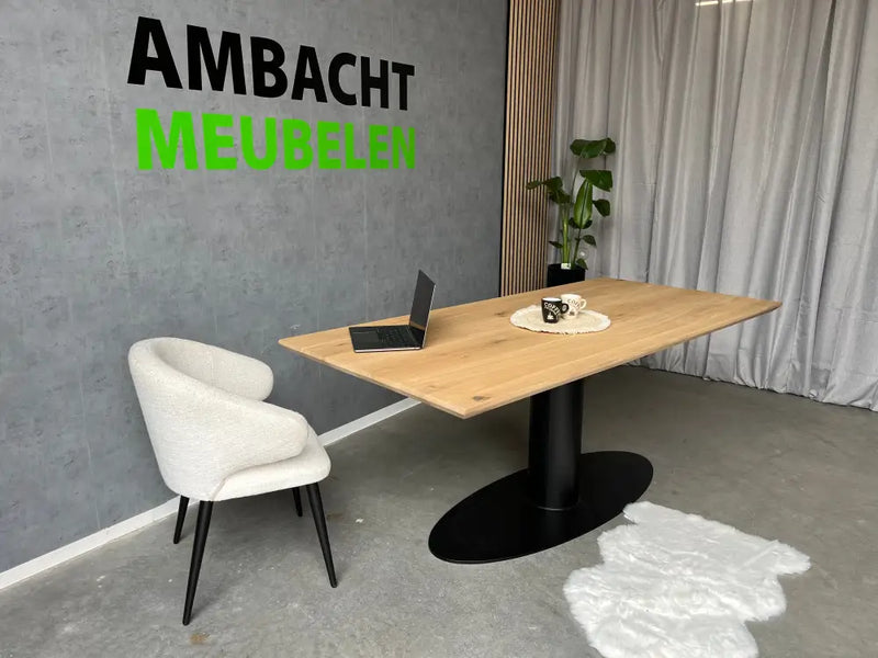 Verjongde Rechte Eiken Tafel Bistro Poot Rond