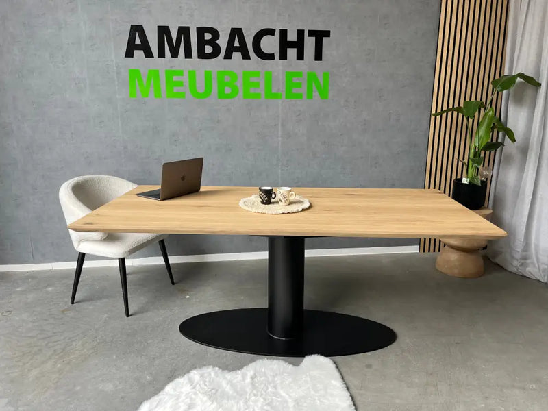 Verjongde Rechte Eiken Tafel Bistro Poot Rond