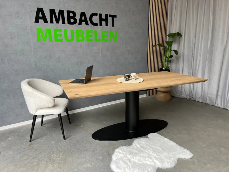 Verjongde Rechte Eiken Tafel Bistro Poot Rond