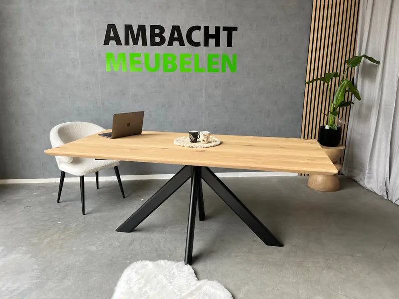 Verjongde Rechte Eiken Tafel Matrix 8x4 cm Ovale Koker Hoge Knik