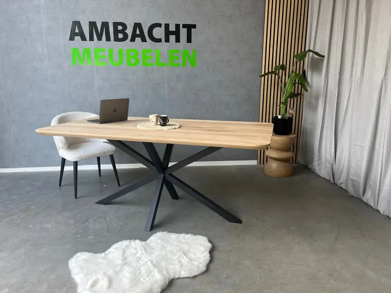 Verjongde Rechte Eiken Tafel met Ronde hoeken Matrix 5x5 cm