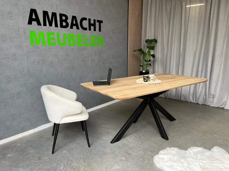 Verjongde Rechte Eiken Tafel met Ronde hoeken Matrix 8x4 cm hoge Knik